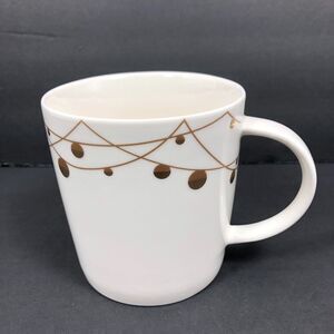 Starbucks Christmas Holiday 2012 Coffee Mug White Gold String Ornaments 14oz